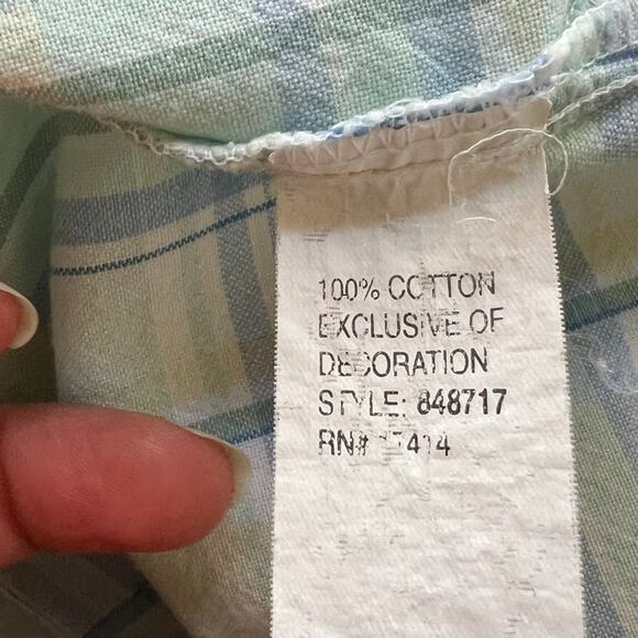 Miss Elaine Robe House Dress Large Plaid Blue Seer Sucker Snap Front 100% Cotton - Picture 6 of 9